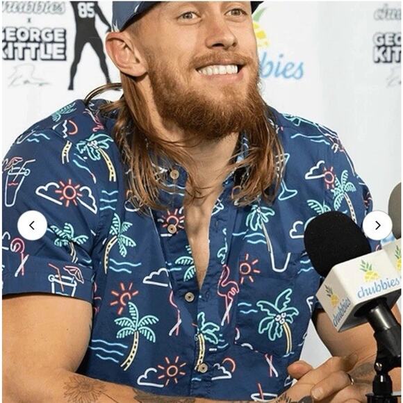 CHUBBIES Button Down Short Sleeve Men’s XXL Friday Neon Lights Blue, Preppy Fun - Picture 1 of 7